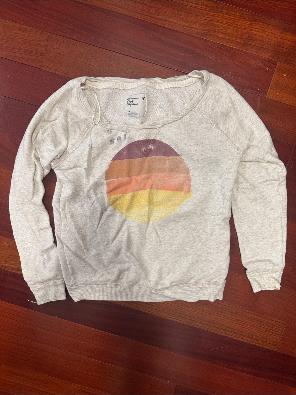 American Eagle Outfitters Cream Sweatshirt with Sunset Graphic